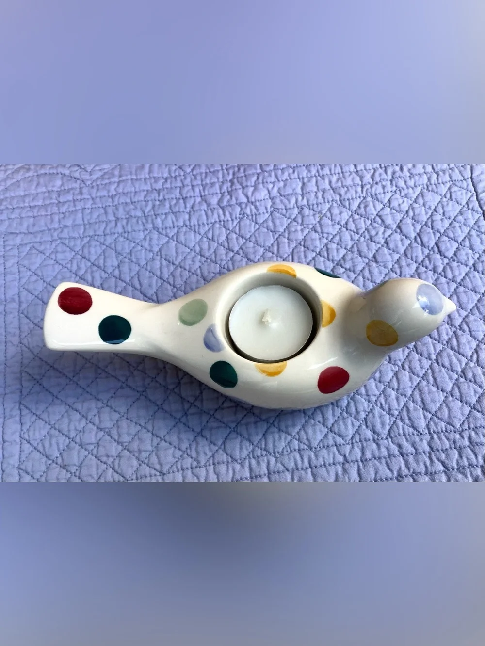 Emma Bridgewater Pottery Polka Dot Dove Tea light Holder